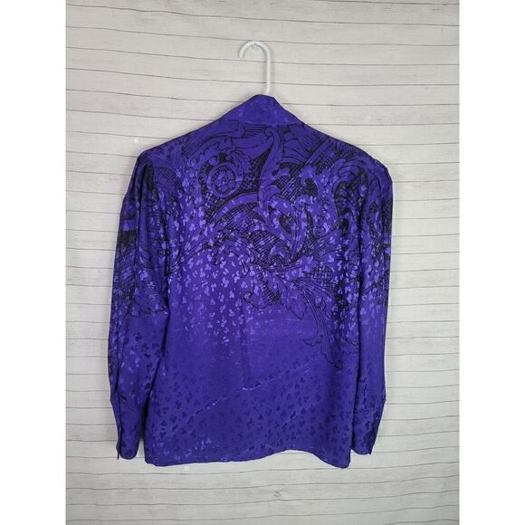 Louis Feraud Art Deco High Collar Lux Satin Button Down Blouse, sz 4 - Picture 9 of 16